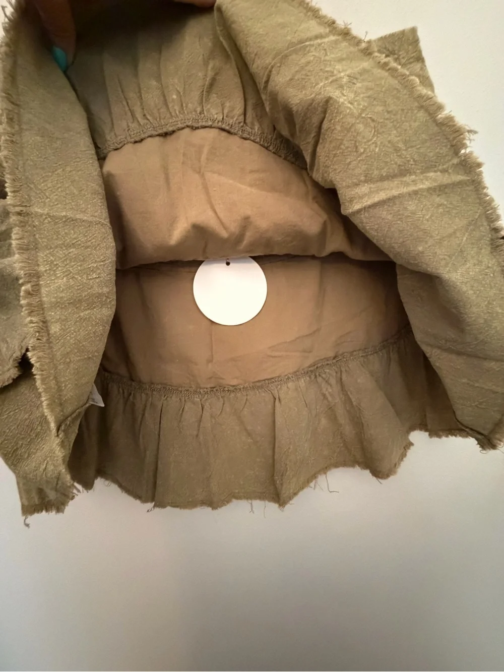 Umgee Tiered Ruffle Mini Skirt in Olive Tan